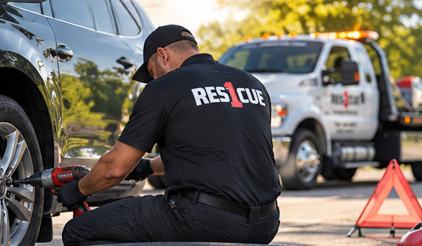 rescue 1 towing flat tire emergency fuel delivery
